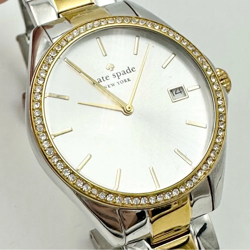 Kate Spade Gold & Silver Tone Analog Watch with Crystal Bezel WORKING